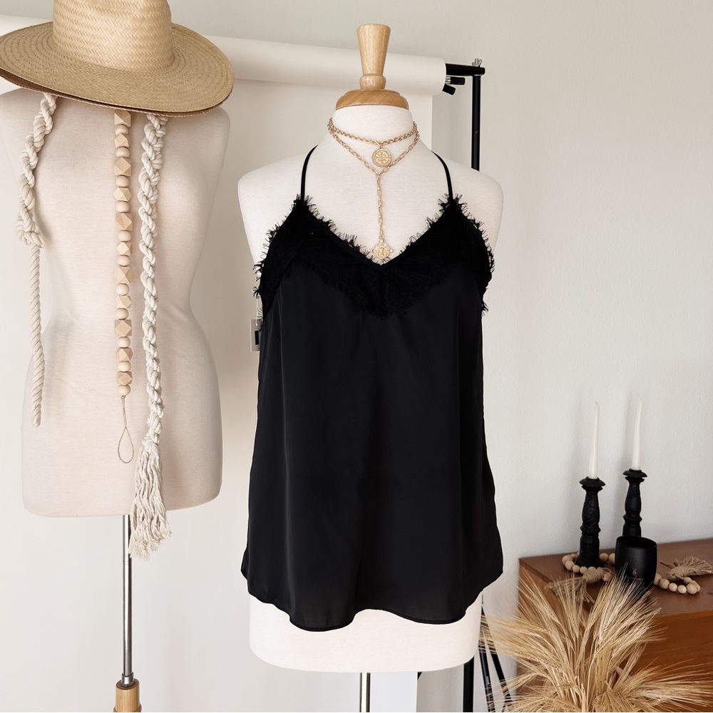 BLACK LACE TRIMMED RACERBACK CAMI